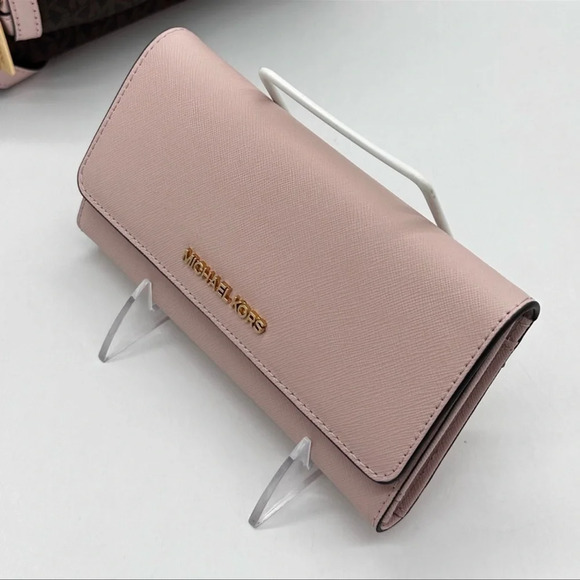 Michael Kors Medium Jaycee Zip Packet Backpack & Trifold Wallet Powder Blush - Picture 9 of 10